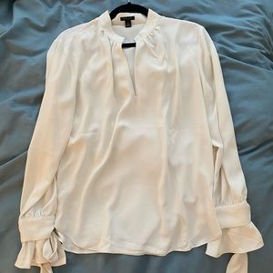 Ann Taylor White Tie Wrist Blouse